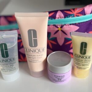 Clinique moisturizer Travel Set with Purple Floral Pouch